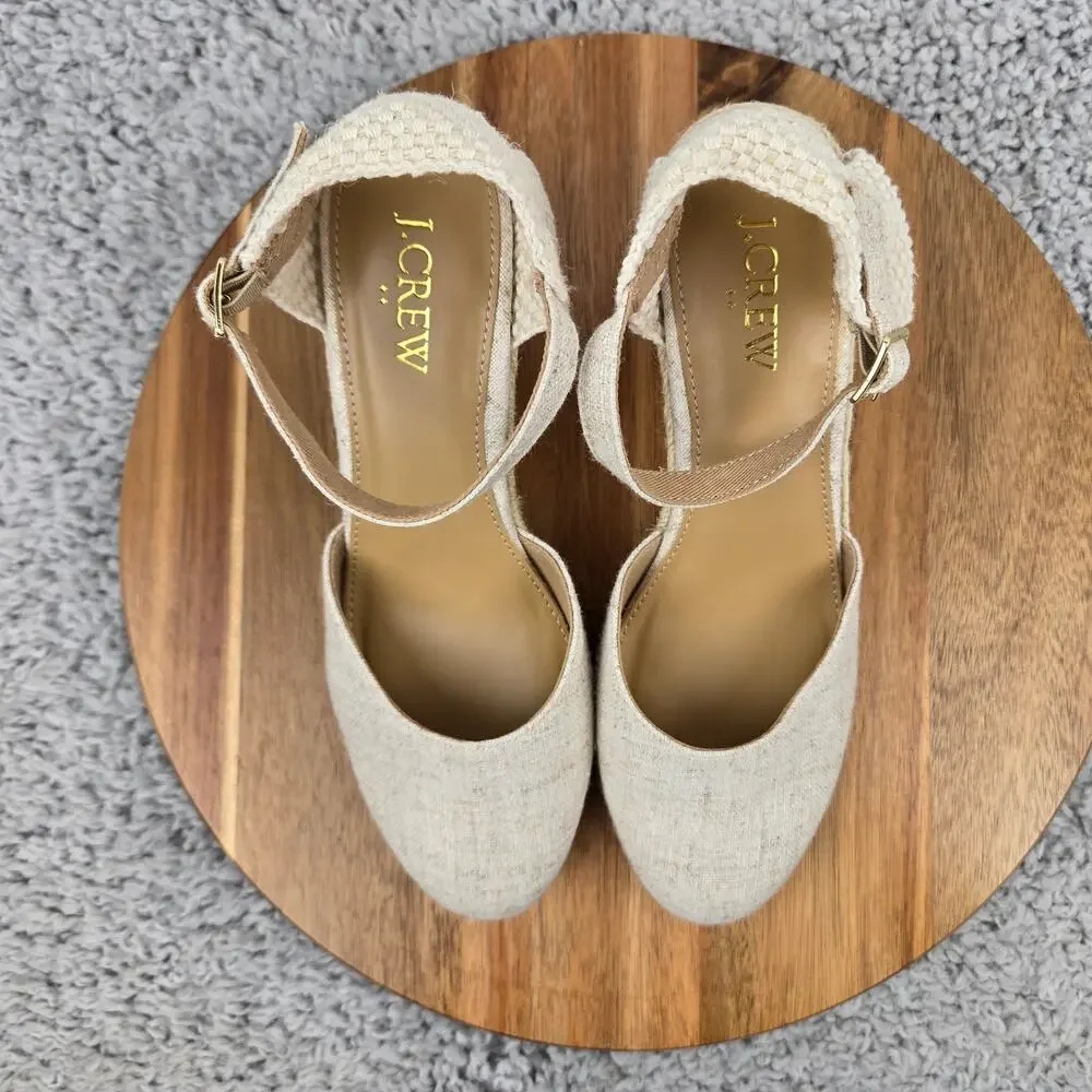J. Crew Womens 6.5 White Canvas Espadrille Wedge Ankle Strap Casual Sandals